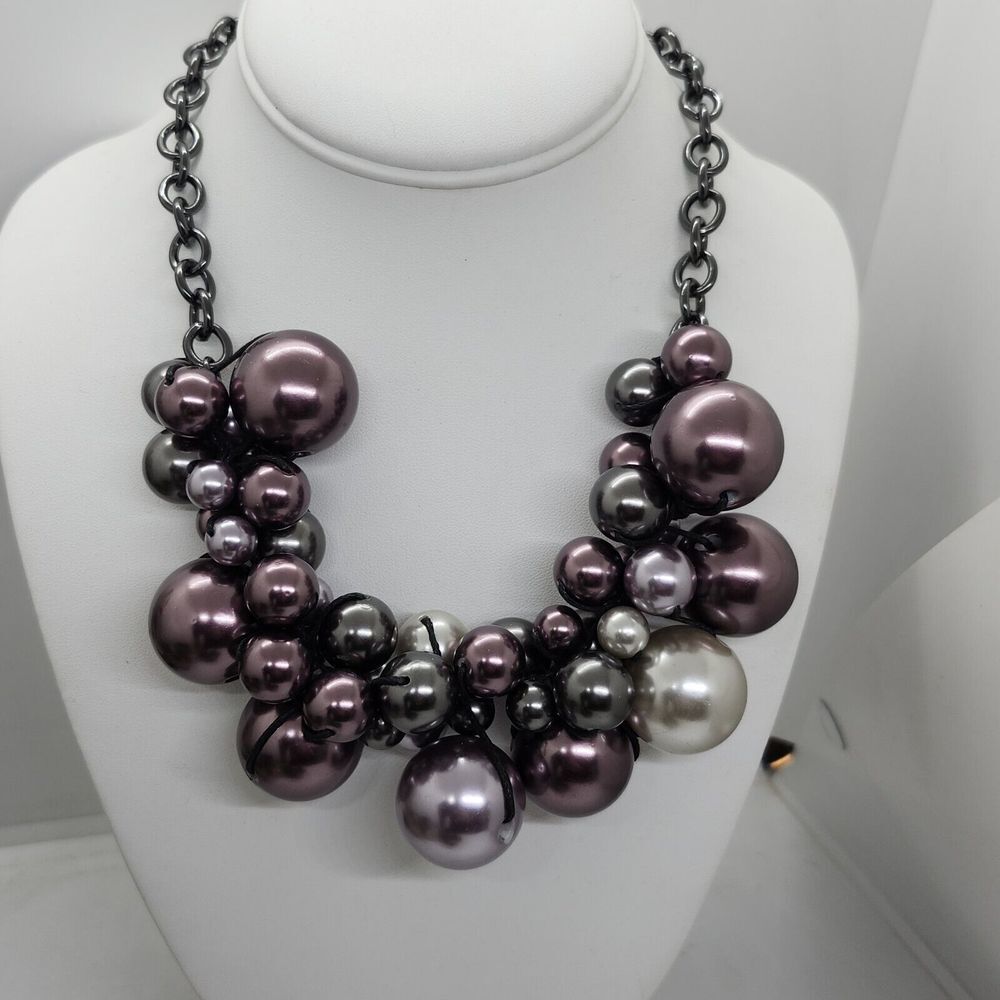 Baskin Brothers Gun Metal Chunky Bead Statement Necklace